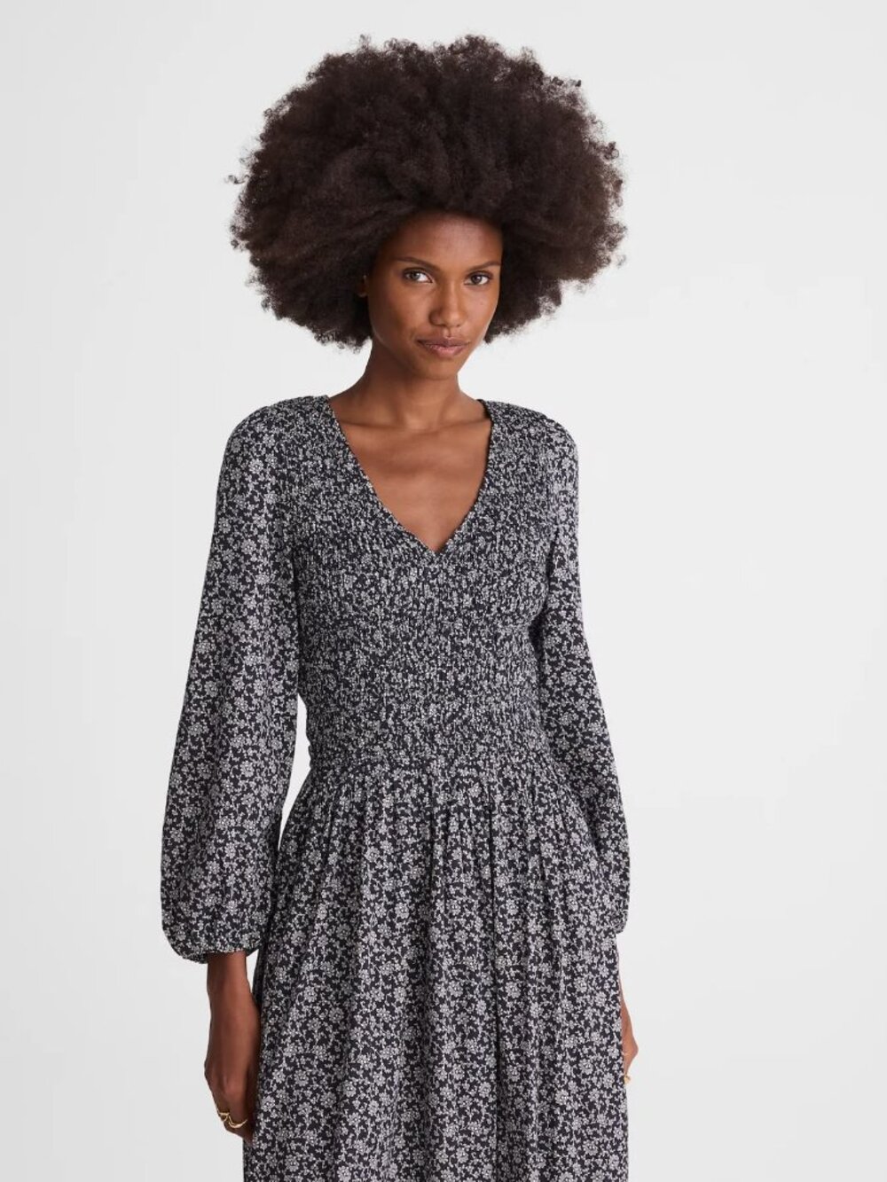 Madewell Smocked V-Neck Midi Dress